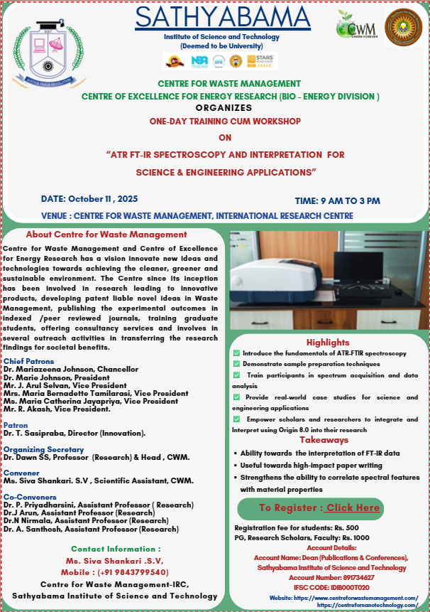 One-day Training Cum Workshop on atr Ft-ir Spectroscopyand interpretation for Science & Engineering applications 2025